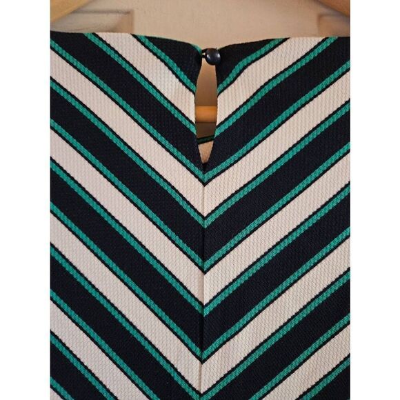 ECI New York Striped Long Puffed Sleeve Dress Navy Green White Medium - Picture 4 of 10